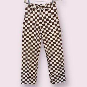 Love + Harmony Brown & White Checkered Pants Jeans Straight Leg Size Small